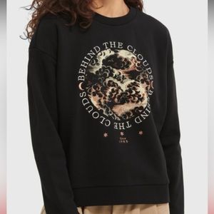 Scotch & Soda Sweatshirt Womens Small Black Behind The Clouds Graphic Boho * 🌙